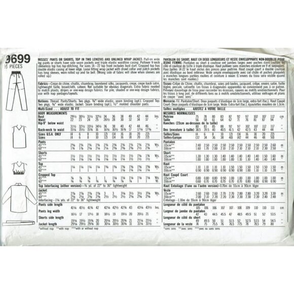 Simplicity Sewing Pattern 9699 Pants Shorts Wrap Jacket Size 14-22 - Picture 2 of 2